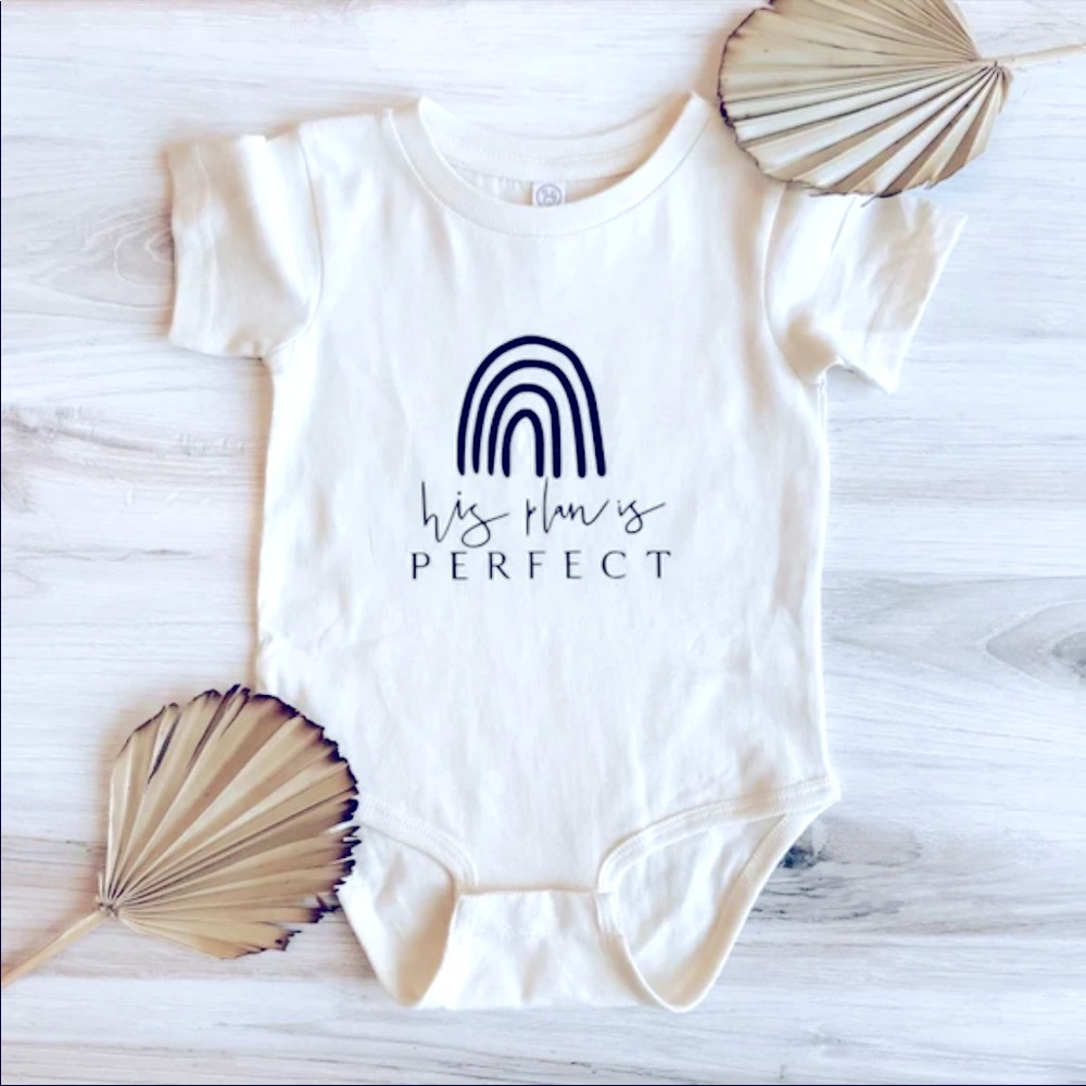His plan is perfect baby announcement/shower gift- one piece onesie custom